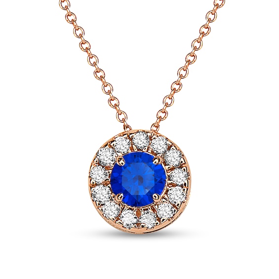 4.0mm Blue Sapphire and 1/4 CT. T.w. Diamond Frame Pendant in 10K Rose Gold