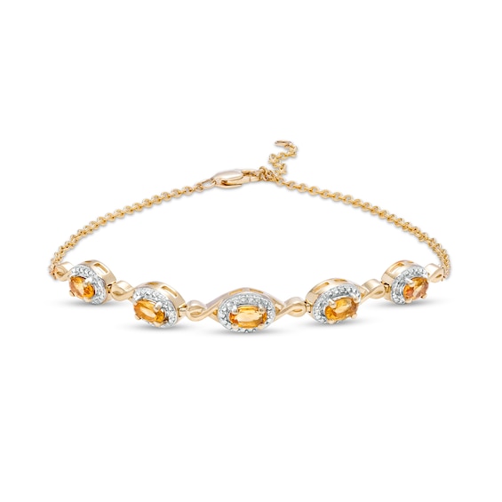 Oval Citrine and Diamond Accent Twist Five Stone Bracelet in 10K Gold â 8.0"