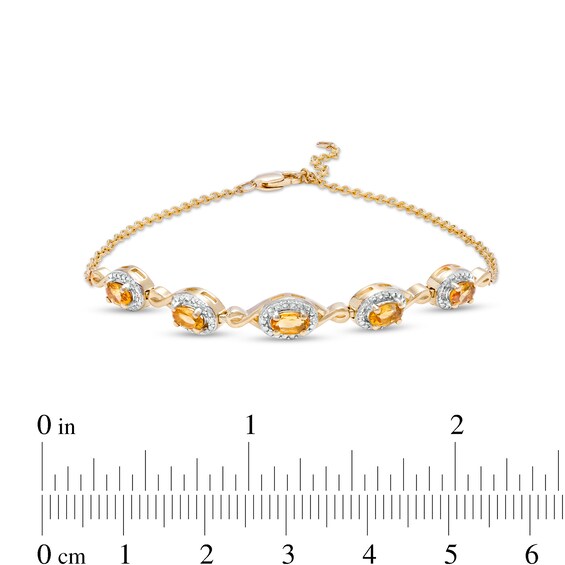 Oval Citrine and Diamond Accent Twist Five Stone Bracelet in 10K Gold â 8.0"