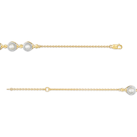 4.0mm Akoya Cultured Pearl and Diamond Accent Five Stone Bracelet in 10K Gold â 8.0"