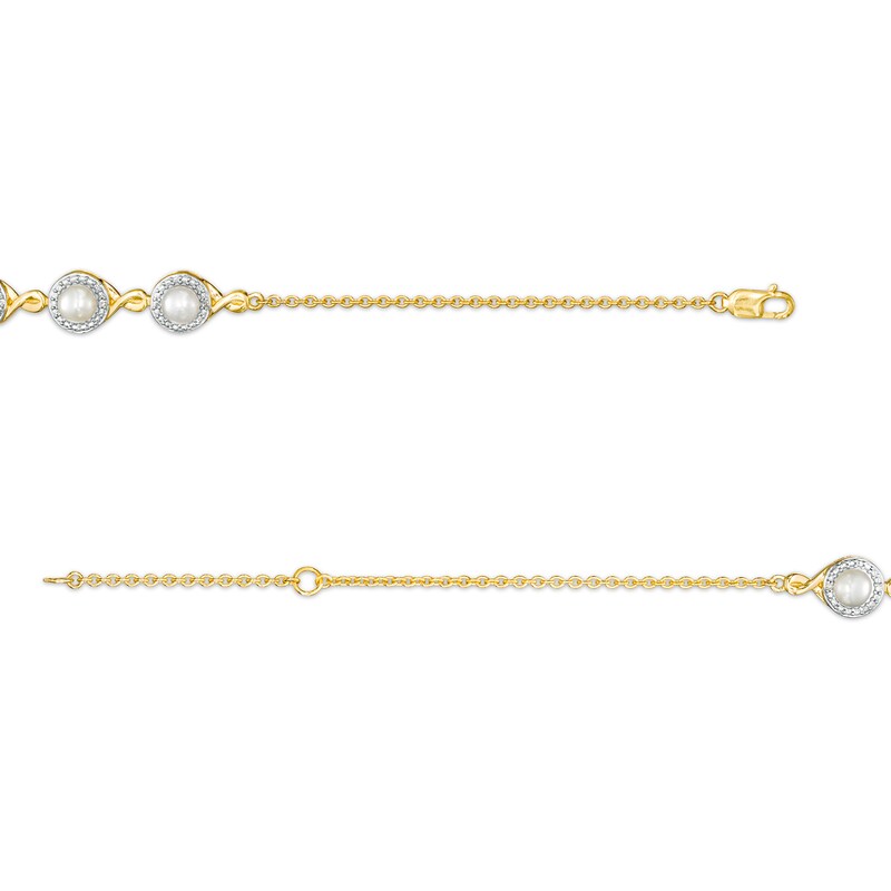 4.0mm Akoya Cultured Pearl and Diamond Accent Five Stone Bracelet in 10K Gold – 8.0"