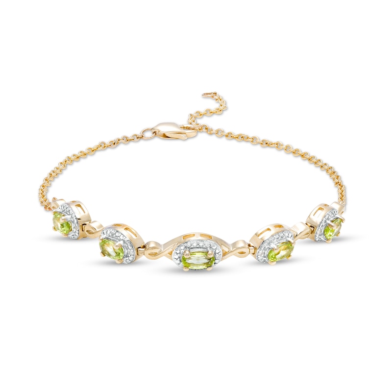 Oval Peridot and Diamond Accent Twist Five Stone Bracelet in 10K Gold – 8.0"