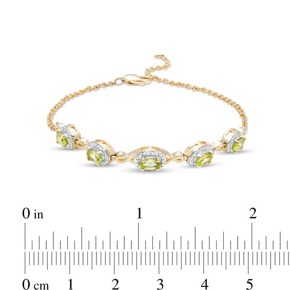 Oval Peridot and Diamond Accent Twist Five Stone Bracelet in 10K Gold â 8.0"