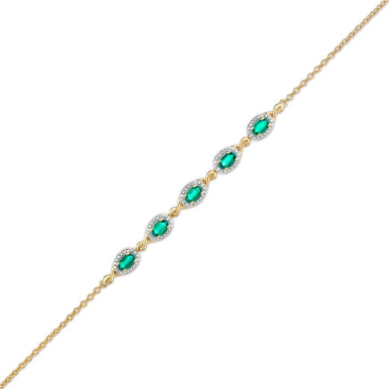 Oval Emerald and Diamond Accent Twist Five Stone Bracelet in 10K Gold â 8.0"