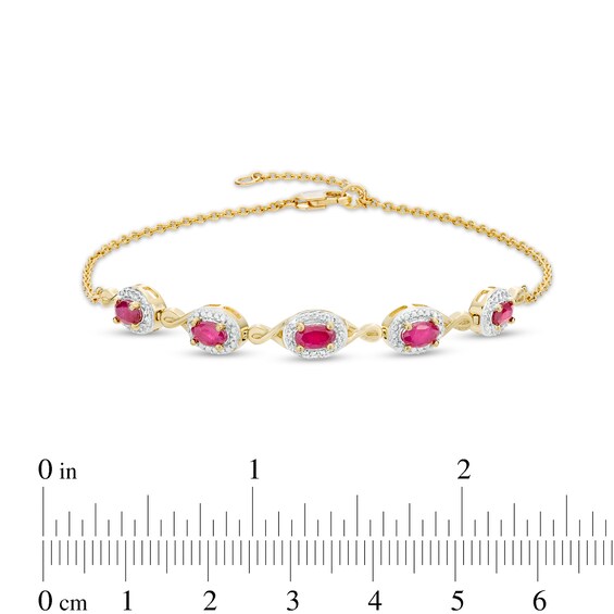 Oval Ruby and Diamond Accent Twist Five Stone Bracelet in 10K Gold â 8.0"