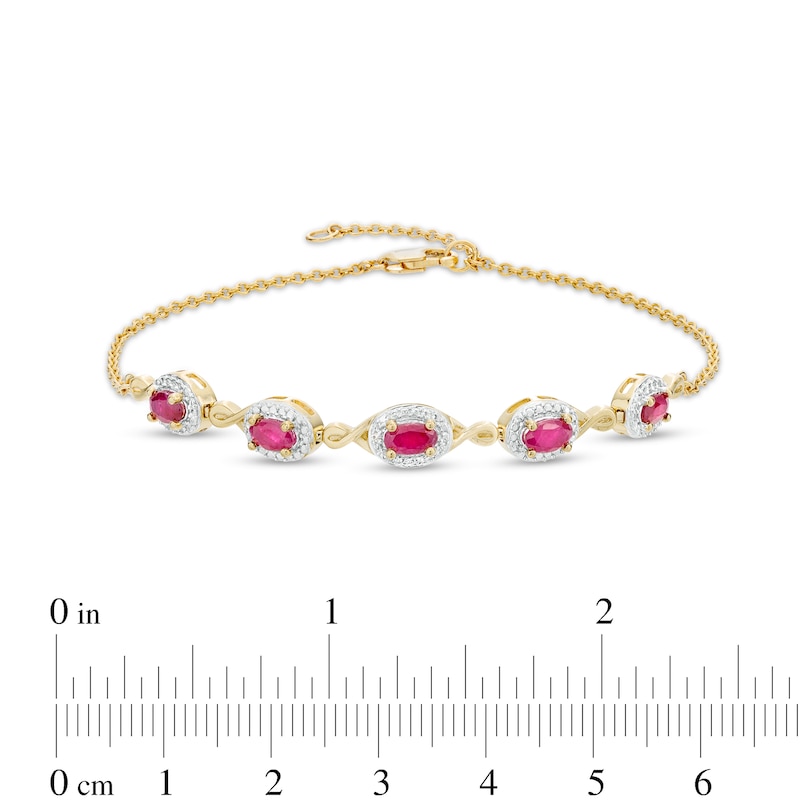 Main Image 4 of Oval Ruby and Diamond Accent Twist Five Stone Bracelet in 10K Gold – 8.0"