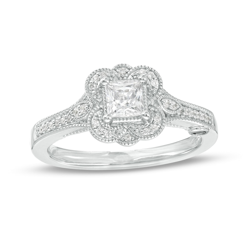 Main Image 1 of Marilyn Monroe™ Collection 1/2 CT. T.W. Princess-Cut Diamond Frame Vintage-Style Engagement Ring in 14K White Gold