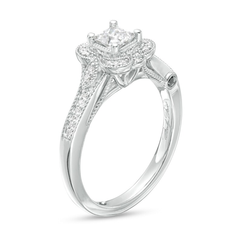 Main Image 3 of Marilyn Monroe™ Collection 1/2 CT. T.W. Princess-Cut Diamond Frame Vintage-Style Engagement Ring in 14K White Gold