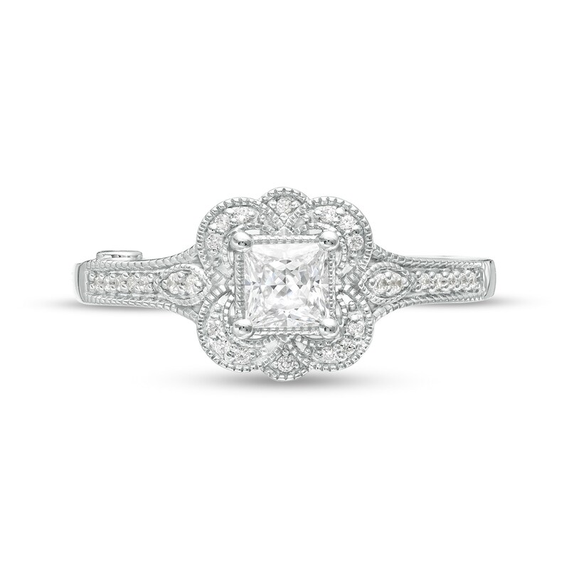 Main Image 4 of Marilyn Monroe™ Collection 1/2 CT. T.W. Princess-Cut Diamond Frame Vintage-Style Engagement Ring in 14K White Gold