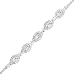Oval Aquamarine and Diamond Accent Twist Five Stone Bracelet in 10K White Gold – 8.0"