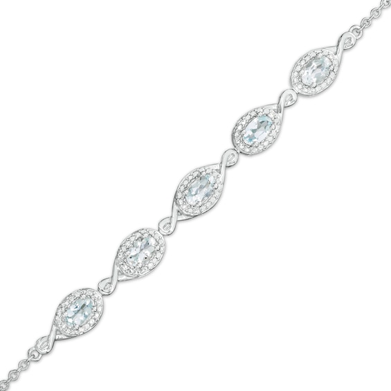 Oval Aquamarine and Diamond Accent Twist Five Stone Bracelet in 10K White Gold â 8.0"