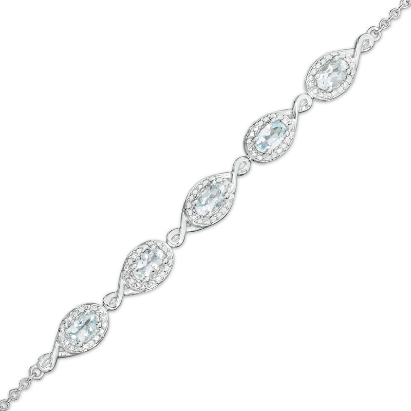 Oval Aquamarine and Diamond Accent Twist Five Stone Bracelet in 10K White Gold – 8.0"