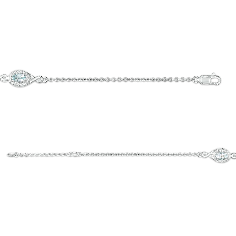 Main Image 3 of Oval Aquamarine and Diamond Accent Twist Five Stone Bracelet in 10K White Gold – 8.0"