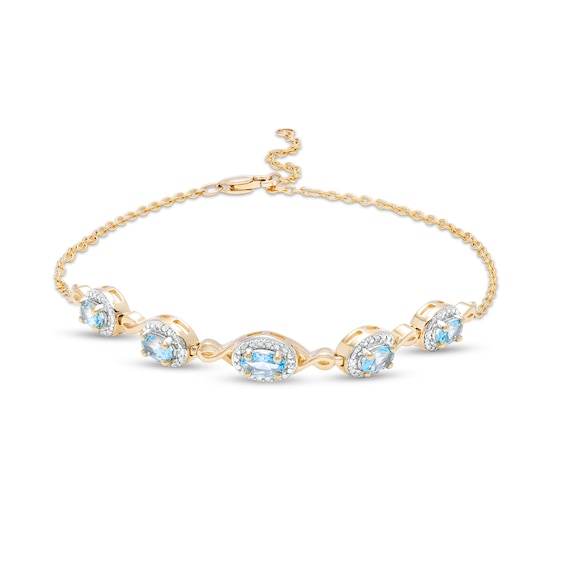 Oval Swiss Blue Topaz and Diamond Accent Twist Five Stone Bracelet in 10K Gold â 8.0"