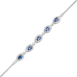 Oval Blue Sapphire and Diamond Accent Twist Five Stone Bracelet in 10K White Gold – 8.0"