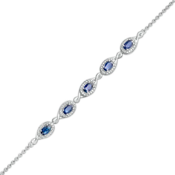 Oval Blue Sapphire and Diamond Accent Twist Five Stone Bracelet in 10K White Gold â 8.0"