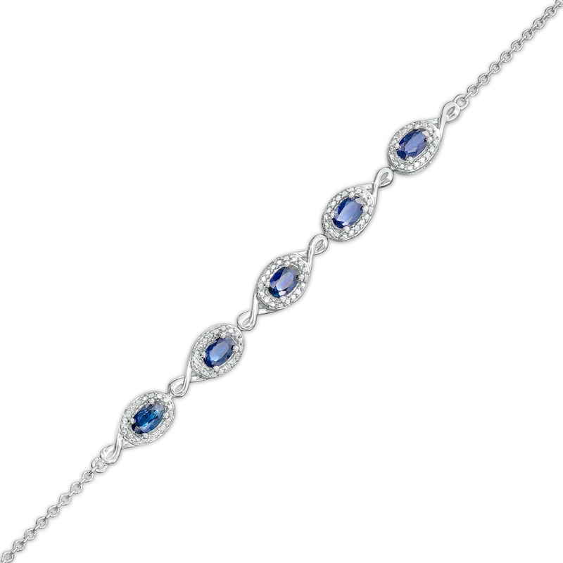 Main Image 1 of Oval Blue Sapphire and Diamond Accent Twist Five Stone Bracelet in 10K White Gold – 8.0"