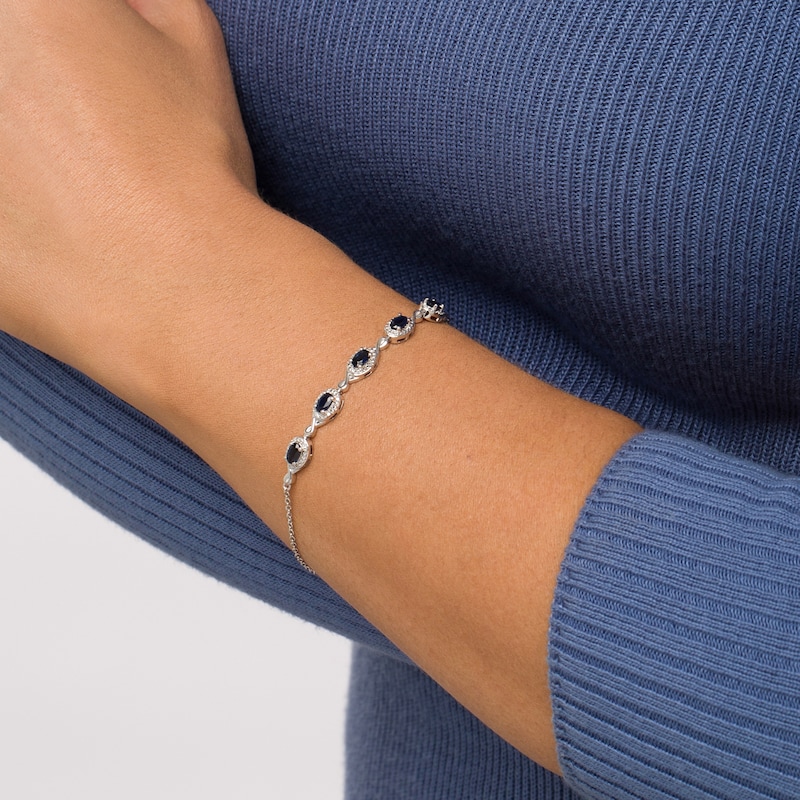 Main Image 2 of Oval Blue Sapphire and Diamond Accent Twist Five Stone Bracelet in 10K White Gold – 8.0"