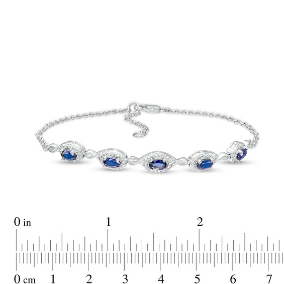 Oval Blue Sapphire and Diamond Accent Twist Five Stone Bracelet in 10K White Gold â 8.0"