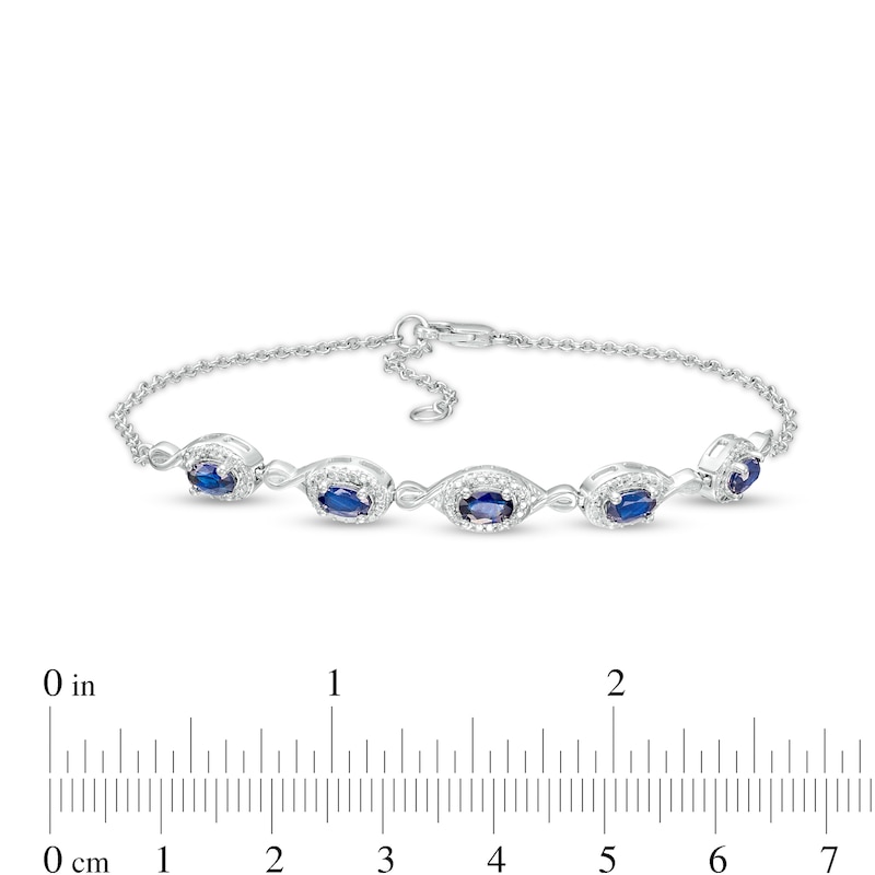 Main Image 4 of Oval Blue Sapphire and Diamond Accent Twist Five Stone Bracelet in 10K White Gold – 8.0"