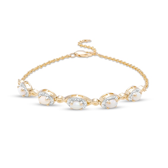 Oval Opal and Diamond Accent Twist Five Stone Bracelet in 10K Gold â 8.0"