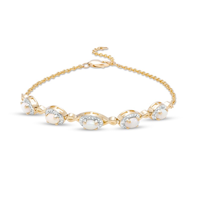 Main Image 1 of Oval Opal and Diamond Accent Twist Five Stone Bracelet in 10K Gold – 8.0&quot;