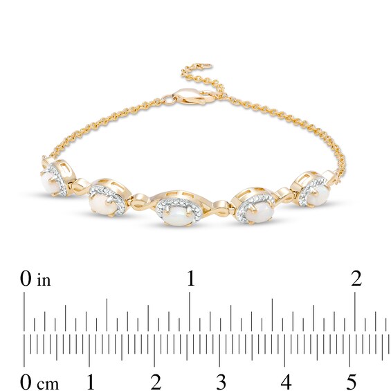 Oval Opal and Diamond Accent Twist Five Stone Bracelet in 10K Gold â 8.0"