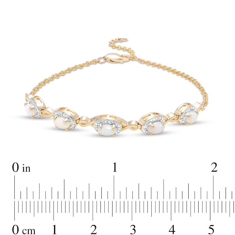 Main Image 3 of Oval Opal and Diamond Accent Twist Five Stone Bracelet in 10K Gold – 8.0&quot;