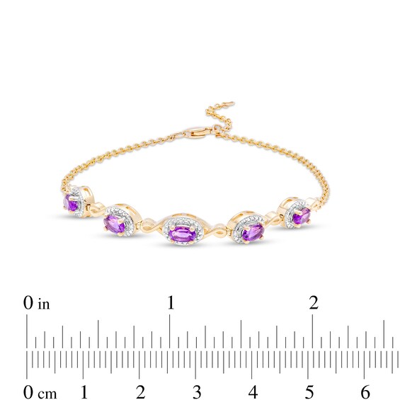 Oval Amethyst and Diamond Accent Twist Five Stone Bracelet in 10K Gold â 8.0"