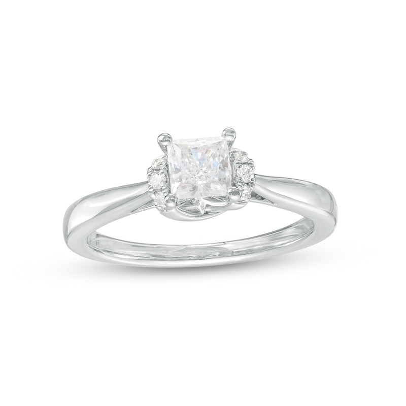 Main Image 1 of 1/2 CT. T.W. Princess-Cut Diamond Collar Engagement Ring in 14K White Gold (I/I2)