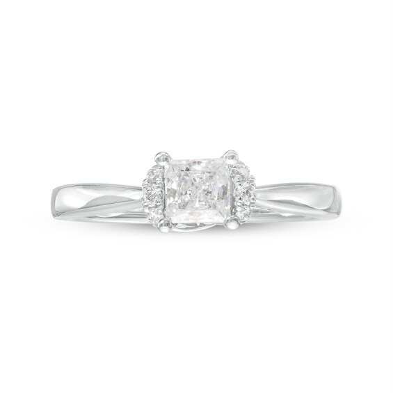 1/2 CT. T.w. Princess-Cut Diamond Collar Engagement Ring in 14K White Gold (I/I2)