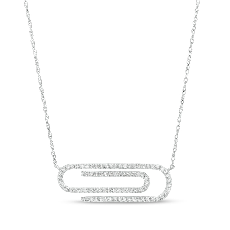 Main Image 1 of 1/4 CT. T.W. Diamond Paper Clip Necklace in 10K White Gold