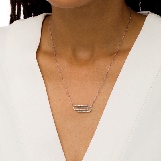 1/4 CT. T.w. Diamond Paper Clip Necklace in 10K White Gold