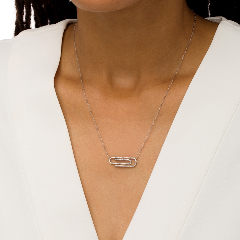 Main Image 2 of 1/4 CT. T.W. Diamond Paper Clip Necklace in 10K White Gold
