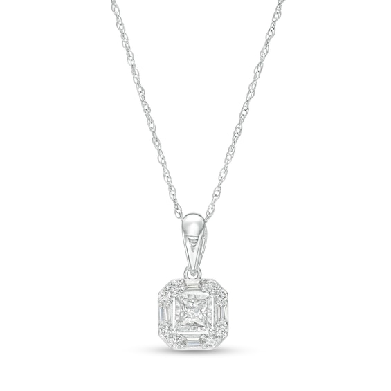 1/5 CT. T.w. Princess-Cut Multi-Diamond Octagonal Frame Pendant in 10K White Gold