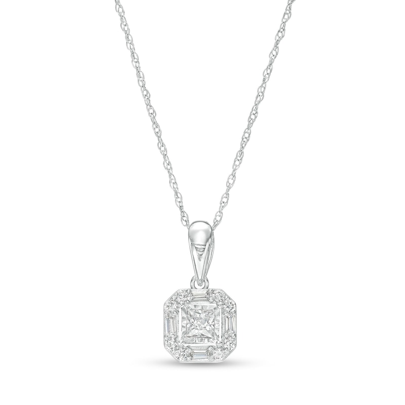 Main Image 1 of 1/5 CT. T.W. Princess-Cut Multi-Diamond Octagonal Frame Pendant in 10K White Gold