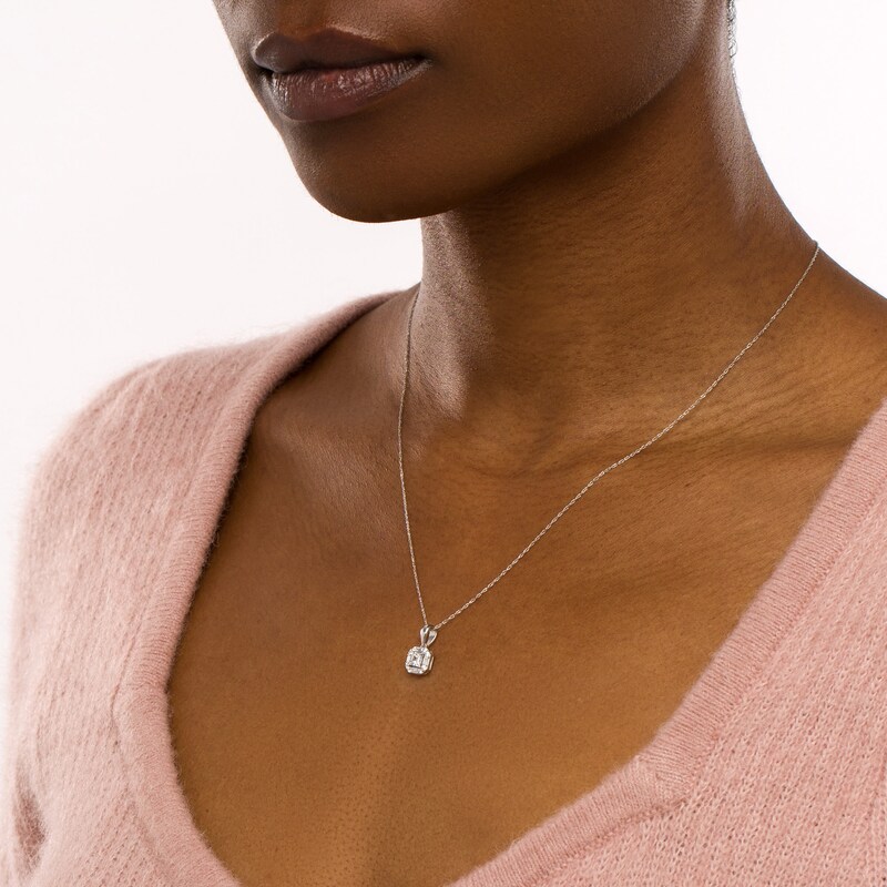 Main Image 2 of 1/5 CT. T.W. Princess-Cut Multi-Diamond Octagonal Frame Pendant in 10K White Gold