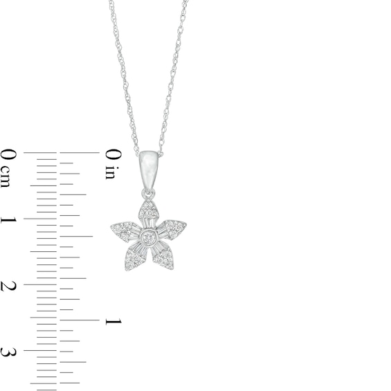 1/4 CT. T.w. Baguette and Round Diamond Flower Pendant in 10K White Gold