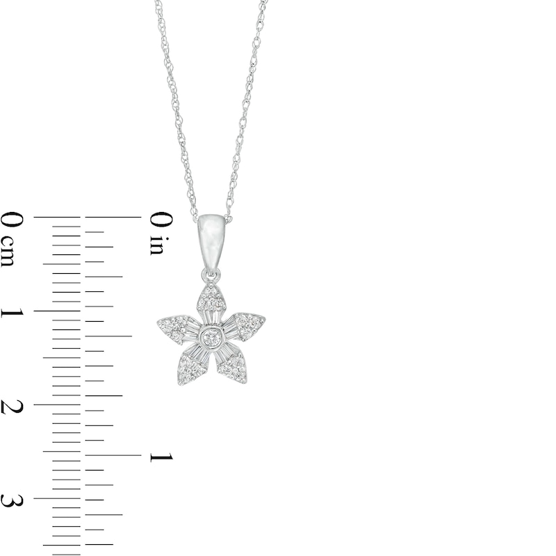 1/4 CT. T.W. Baguette and Round Diamond Flower Pendant in 10K White Gold