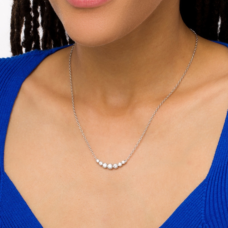 Main Image 2 of 1 CT. T.W. Certified Lab-Grown Diamond Graduated Seven Stone Necklace in 14K White Gold (F/SI2)