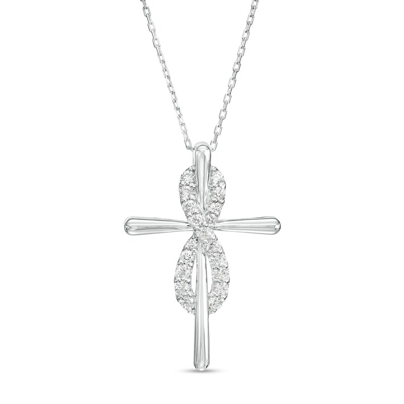 Main Image 1 of 1/3 CT. T.W. Certified Lab-Grown Diamond Infinity Cross Pendant in 14K White Gold (F/SI2)