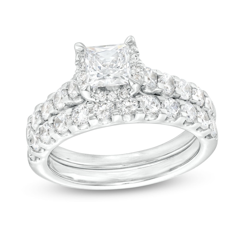 Main Image 1 of 2 CT. T.W. Princess-Cut Diamond Hidden Frame Bridal Set in 14K White Gold (I/I2)