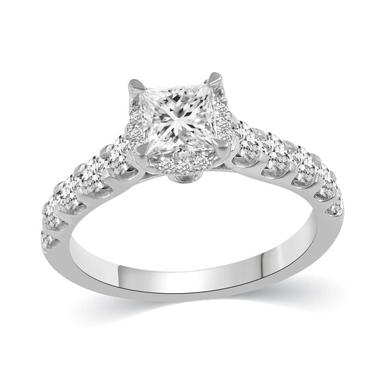 CT. T.w. Princess-Cut Diamond Hidden Frame Bridal Set in 14K Gold (I/I2