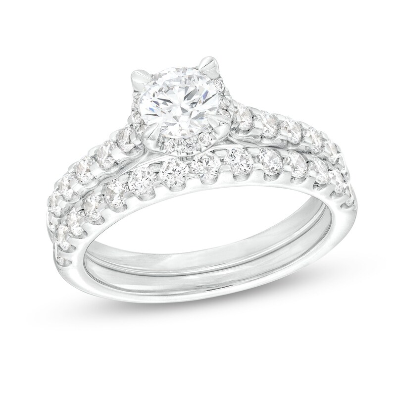 Main Image 1 of 1-3/8 CT. T.W. Diamond Hidden Frame Bridal Set in 14K White Gold (I/I2)