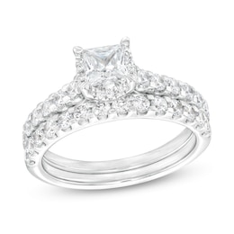 1-3/8 CT. T.W. Princess-Cut Diamond Hidden Frame Bridal Set in 14K White Gold (I/I2)