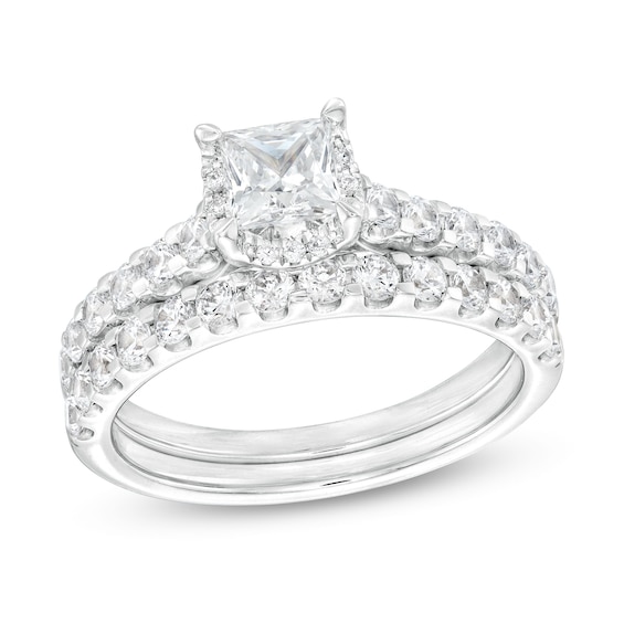 1-3/8 CT. T.w. Princess-Cut Diamond Hidden Frame Bridal Set in 14K White Gold (I/I2)
