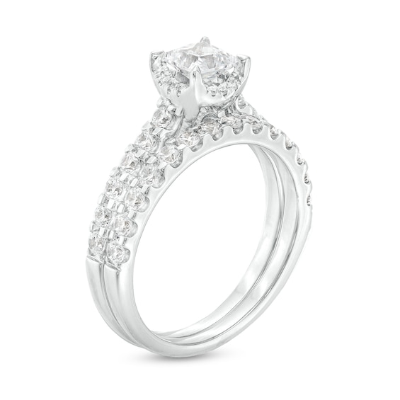 1-3/8 CT. T.w. Princess-Cut Diamond Hidden Frame Bridal Set in 14K White Gold (I/I2)