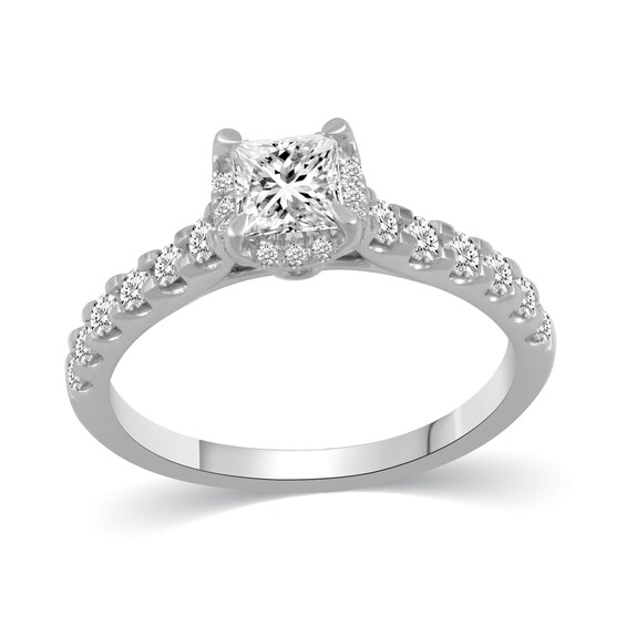 1-3/8 CT. T.w. Princess-Cut Diamond Hidden Frame Bridal Set in 14K White Gold (I/I2)