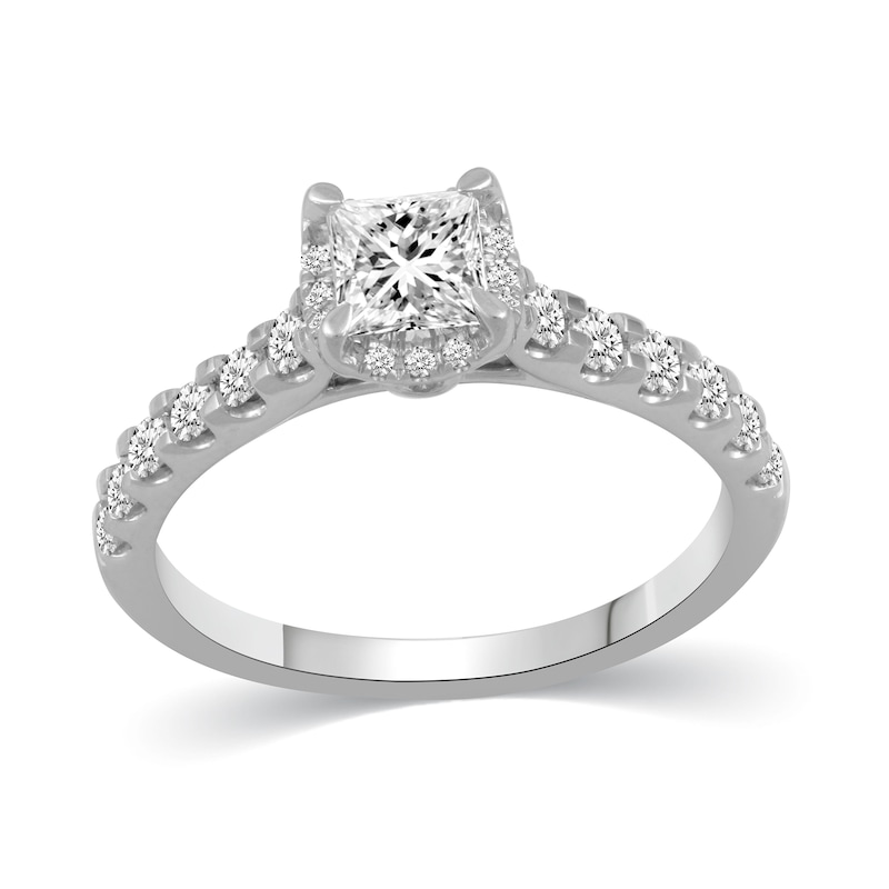 Main Image 4 of 1-3/8 CT. T.W. Princess-Cut Diamond Hidden Frame Bridal Set in 14K White Gold (I/I2)