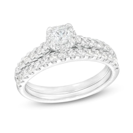 1 CT. T.W. Diamond Hidden Frame Bridal Set in 14K White Gold (I/I2)